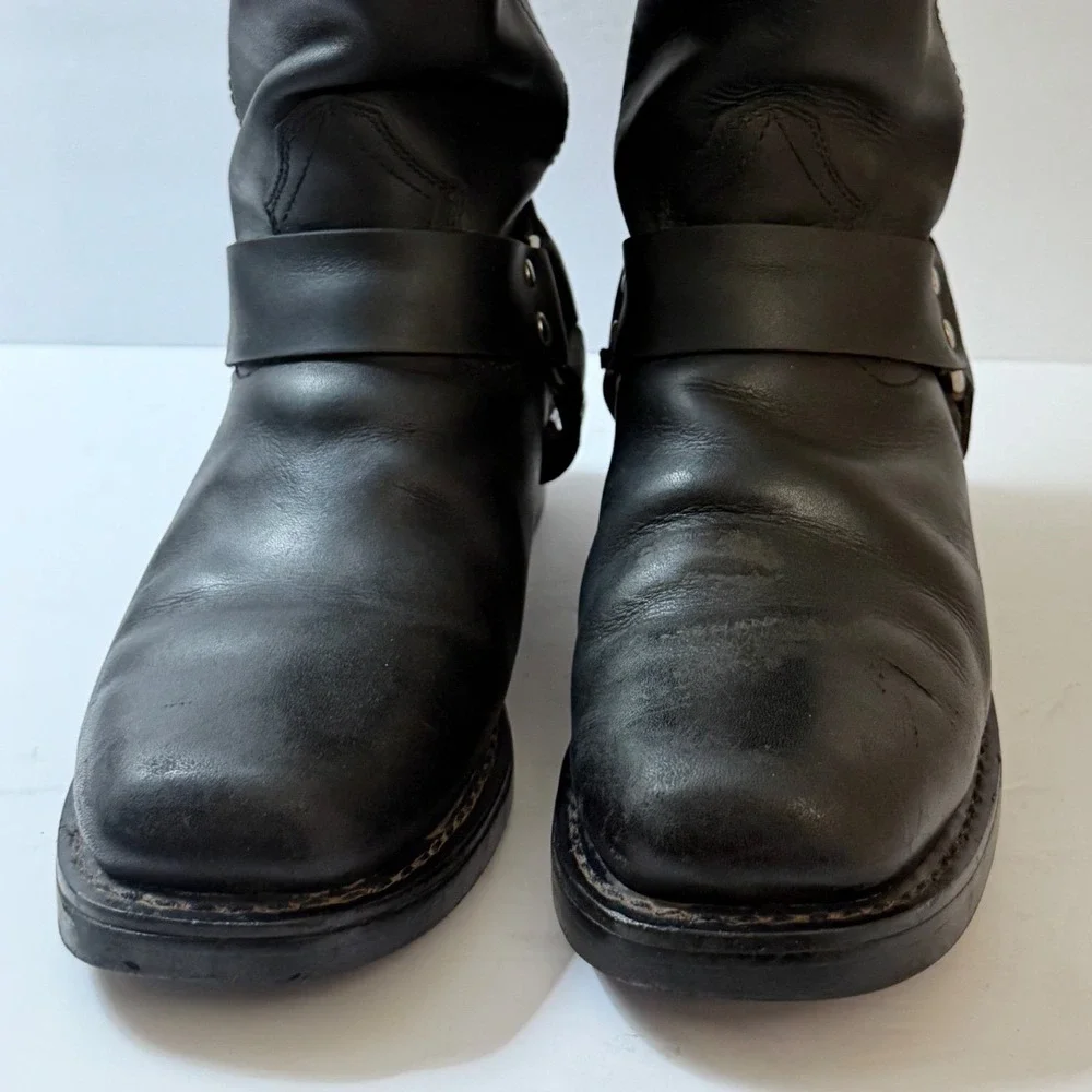 Dingo Dean Harness Square Toe Black Leather Biker Boots Mens 9 D DI19057